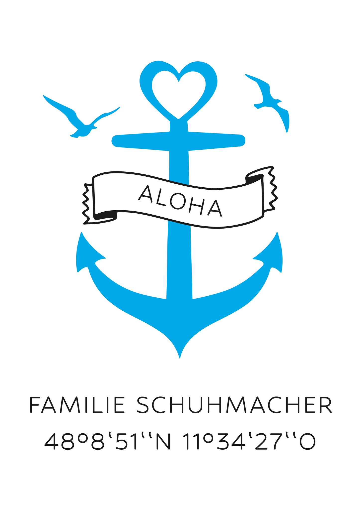 Familienposter Anker mit Name, Spruch & Koordinaten - Personalisiert