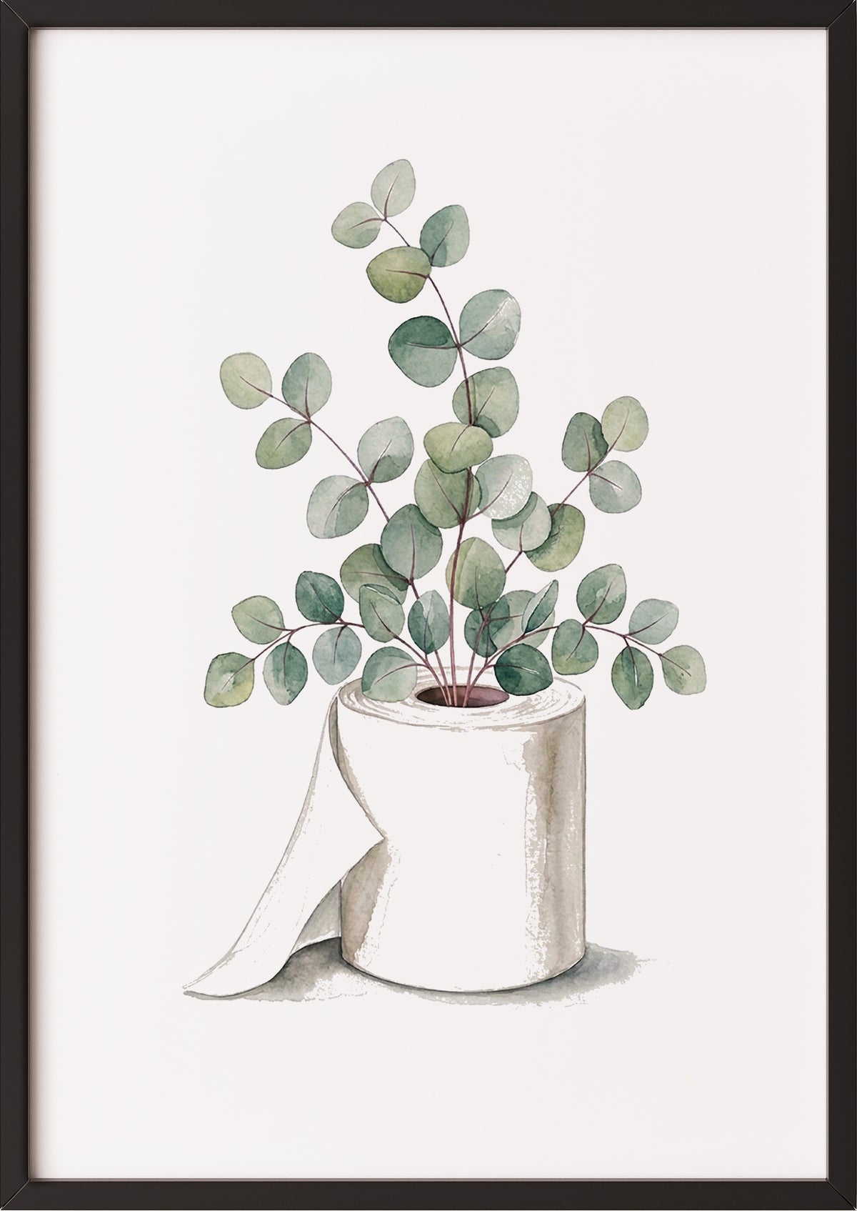 Eukalyptus Klopapier Poster im schwarzen Holzrahmen, freigestellt