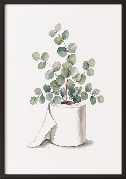 Eukalyptus Klopapier Poster im schwarzen Holzrahmen, freigestellt