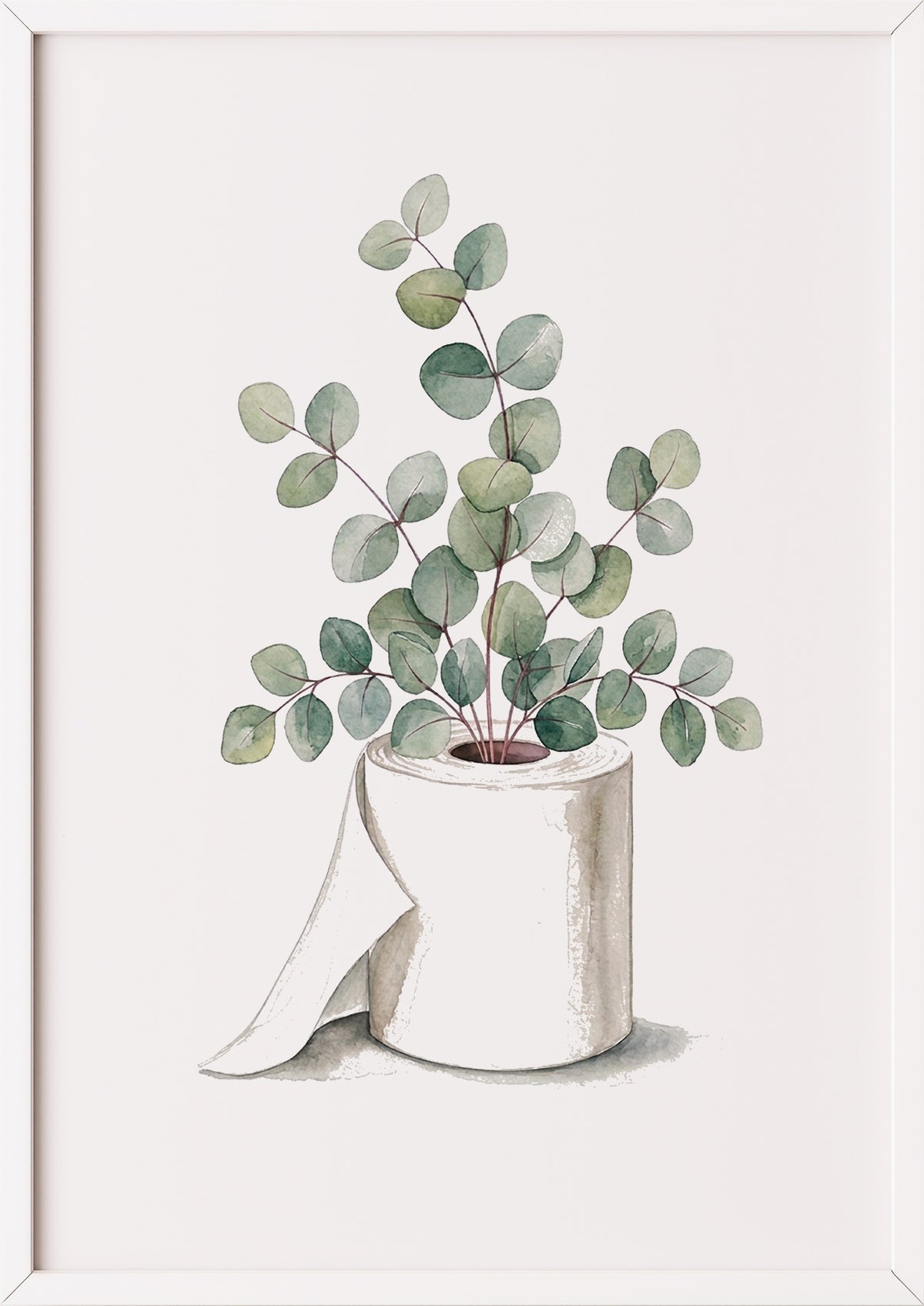 Eukalyptus Klopapier Poster im weißen Holzrahmen, freigestellt