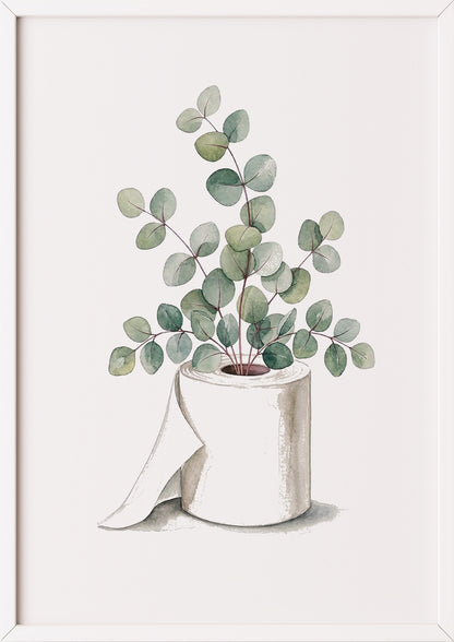 Eukalyptus Klopapier Poster im weißen Holzrahmen, freigestellt