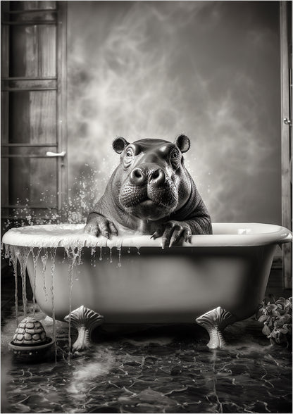 Nilpferd in Badewanne Illustration auf weißem Hintergrund ohne Rahmen