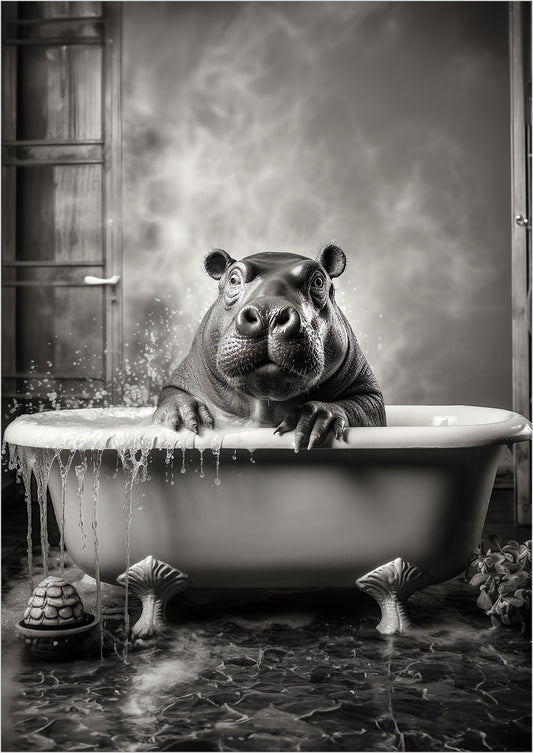 Nilpferd in Badewanne Illustration auf weißem Hintergrund ohne Rahmen