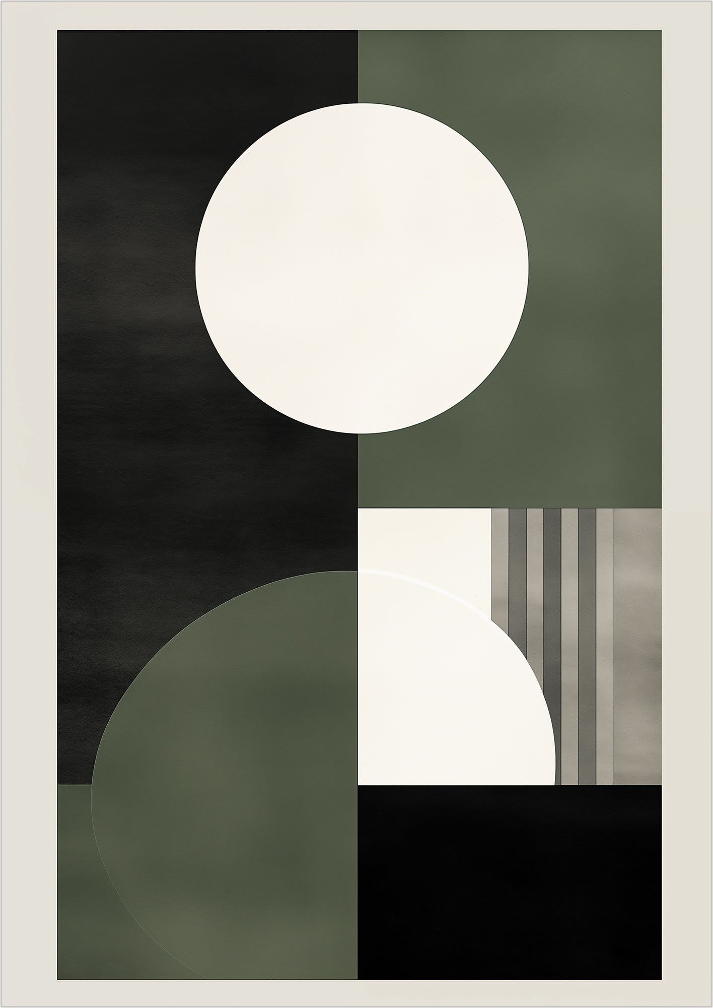 Kunstposter „BAUHAUS - Circles - Olive White“ ohne Rahmen freigestellt auf weiß.