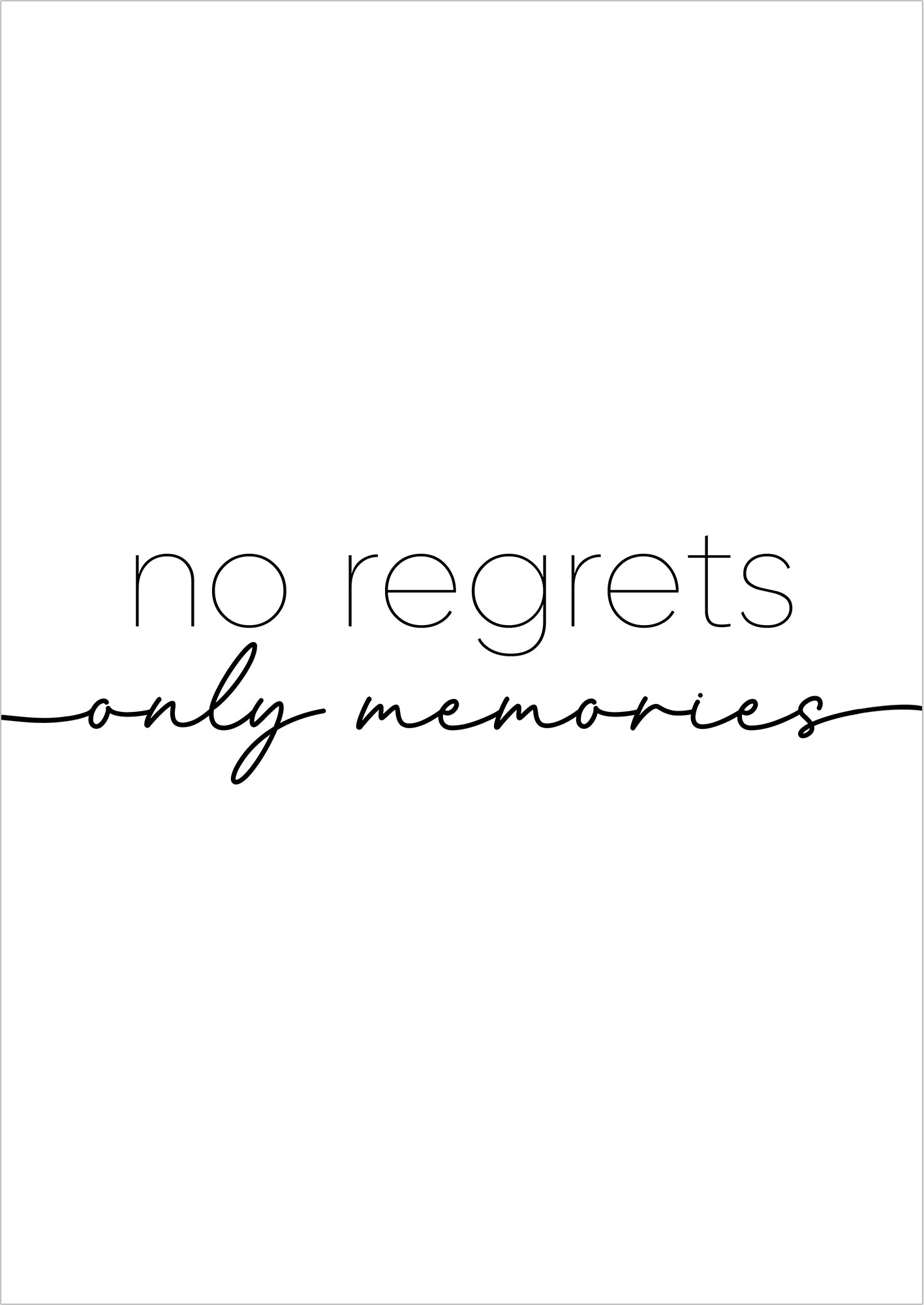 Typografie Poster „no regrets only memories“.