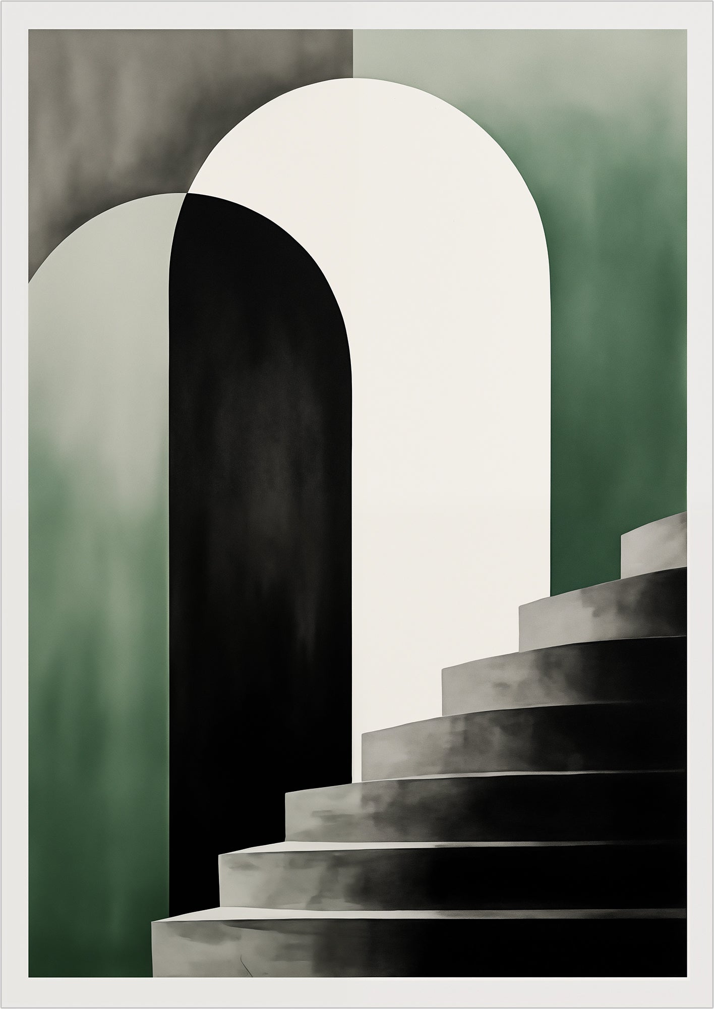 Kunstposter „BAUHAUS - Stairway - Olive White“ ohne Rahmen freigestellt auf weiß.