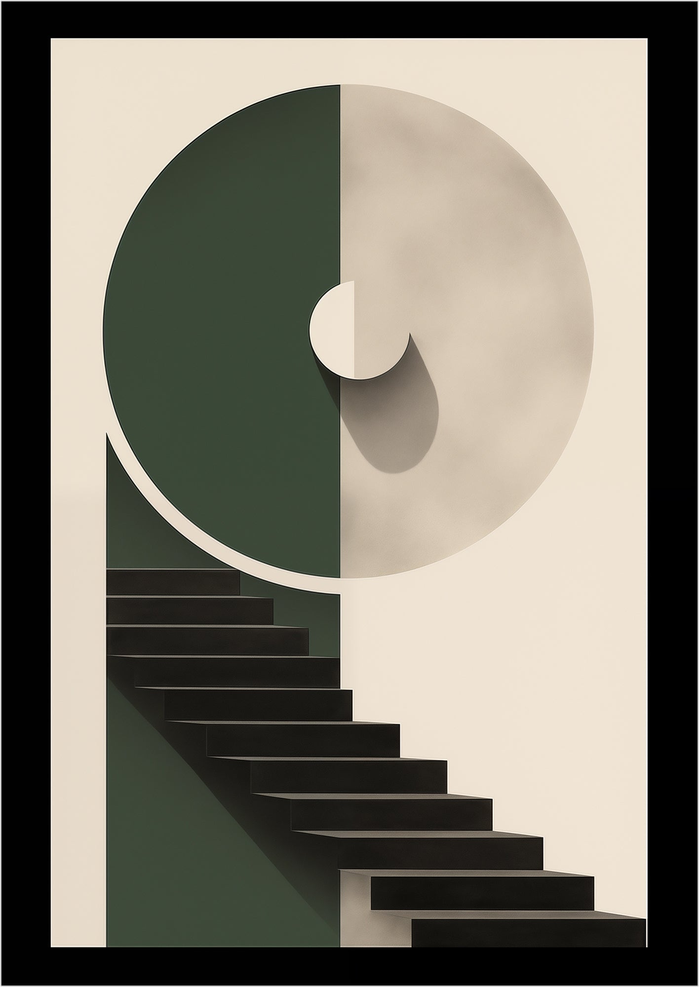 Kunstposter „BAUHAUS - Stairway - Olive Beige“ ohne Rahmen freigestellt auf weiß.