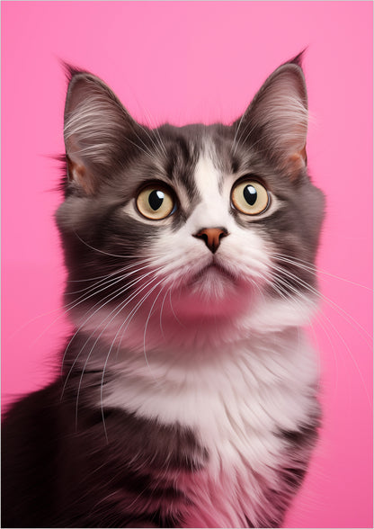 Kunstposter „Cat 2 On Pink Background“ ohne Rahmen.