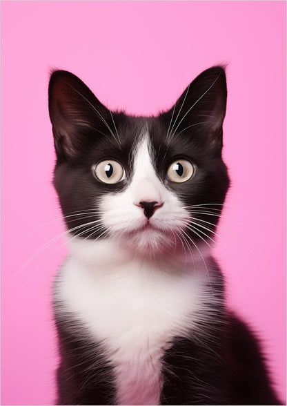 Kunstposter „Cat On Pink Background“ ohne Rahmen.