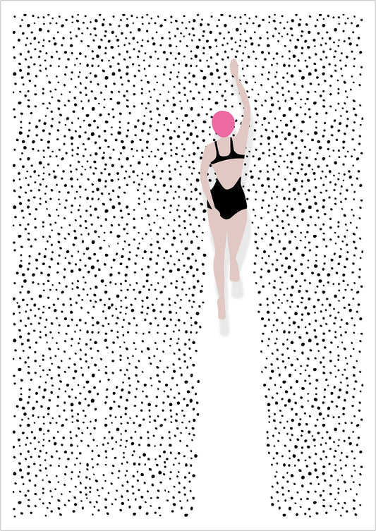 Kunstposter „Swimming In Dots“, ohne Rahmen, freigestellt auf weißem Hintergrund.