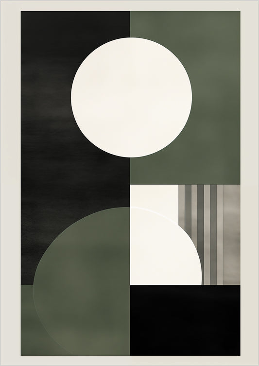 Kunstposter „BAUHAUS - Circles - Olive White“ ohne Rahmen freigestellt auf weiß.