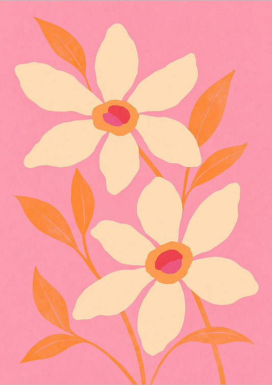 freigestelltes Pink Flowers Poster mit stilisierten Blüten