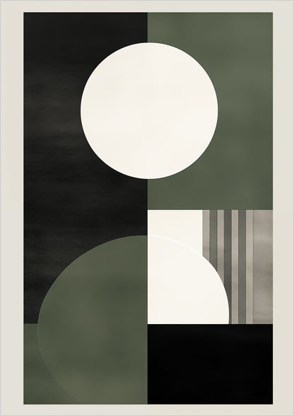 Kunstposter „BAUHAUS - Circles - Olive White“ ohne Rahmen freigestellt auf weiß.