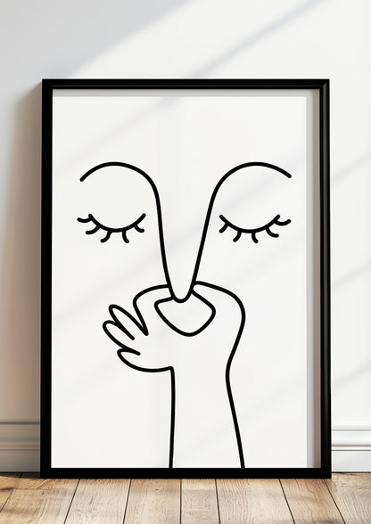 Gerahmtes Poster „Nase Zuhalten“ in schwarzem Rahmen, inszeniert in moderner Wohnumgebung.