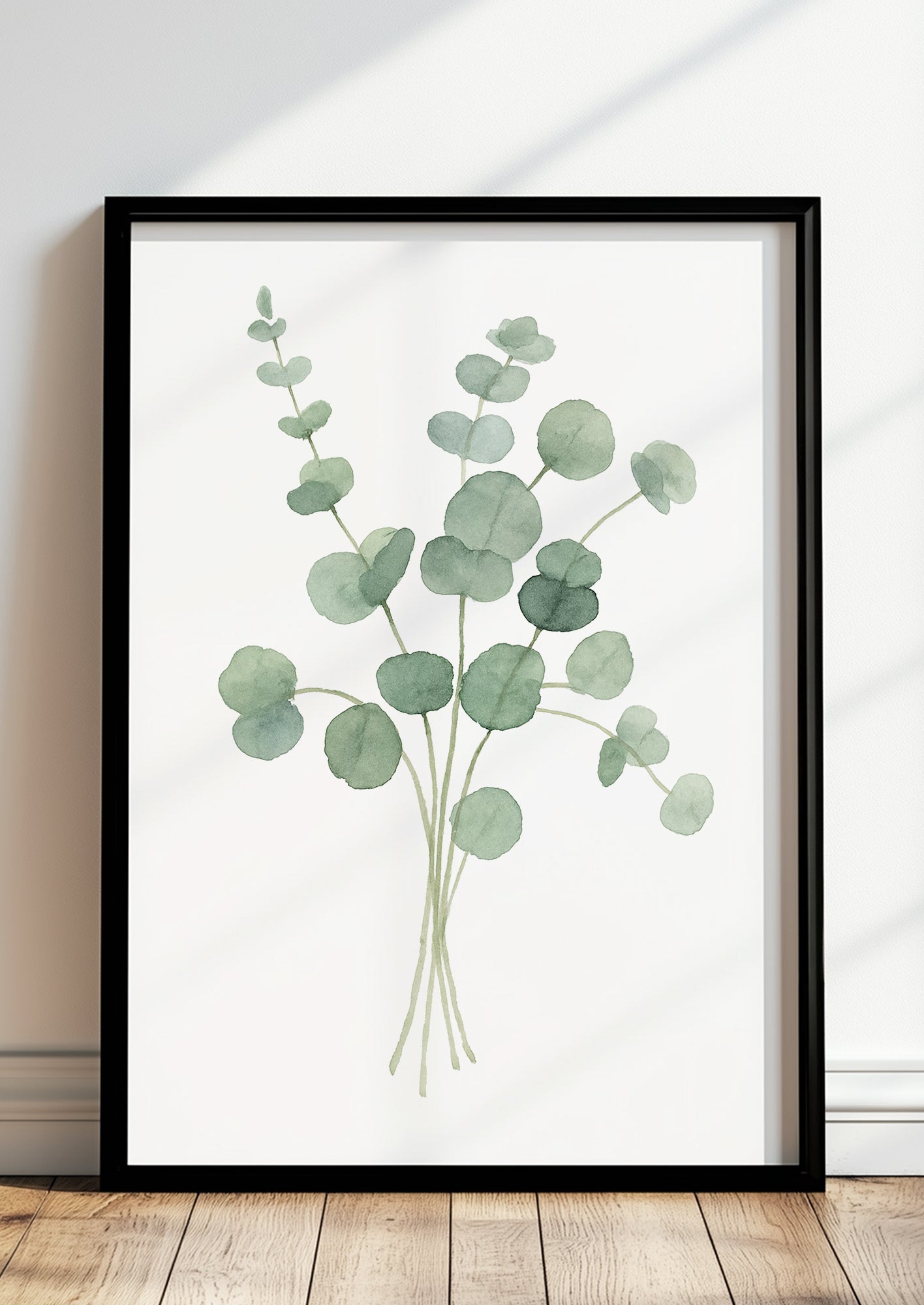 Eukalyptus Zweige Aquarell Bild gerahmt an Wohnzimmerwand