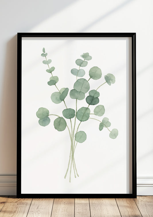 Eukalyptus Zweige Aquarell Bild gerahmt an Wohnzimmerwand