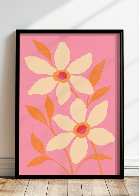 Pink Flowers Poster gerahmt in modernem Raumambiente