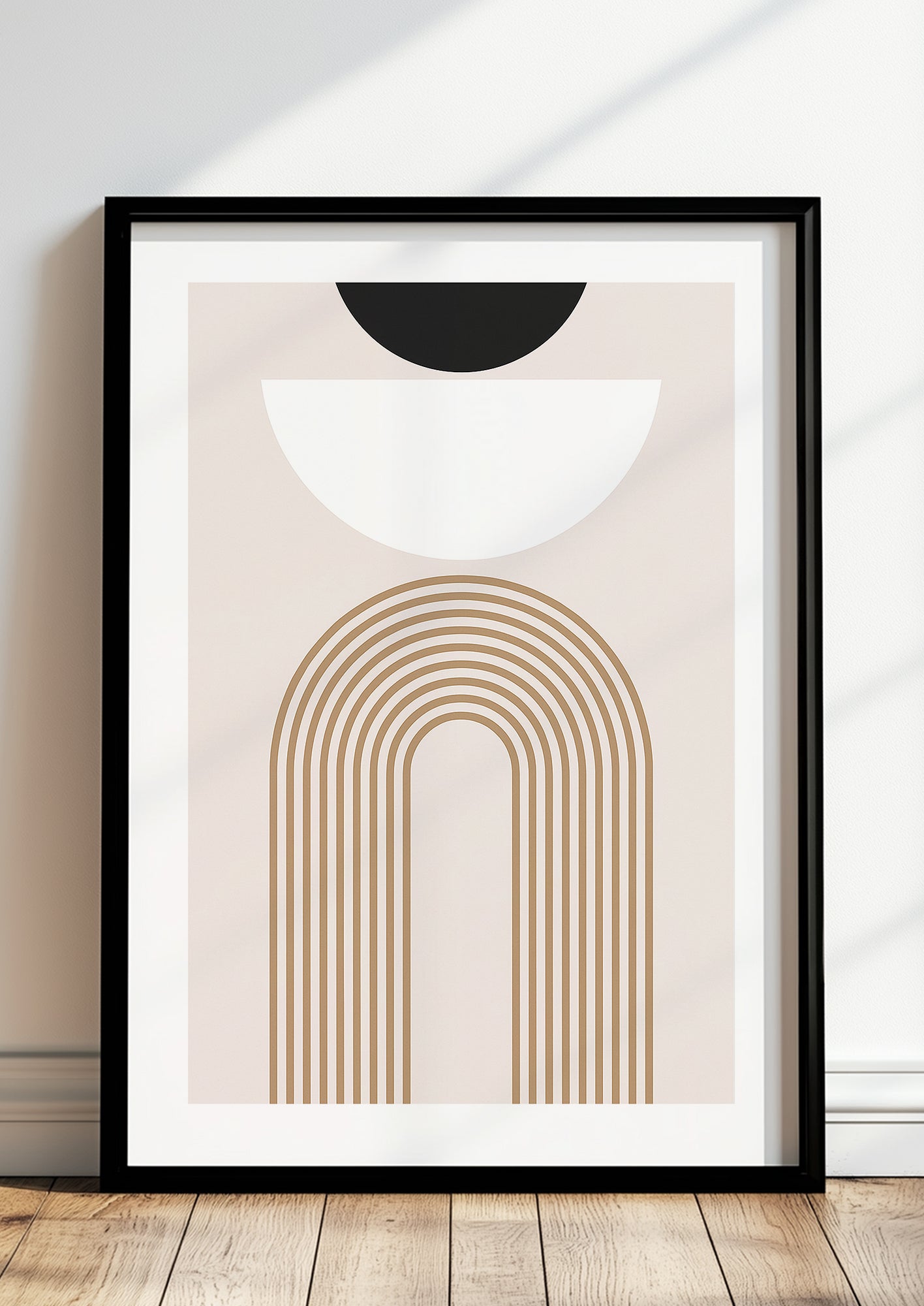 Gerahmtes modernes Linienbogen Poster mit Halbkreis – stilvolle Wanddeko in Naturtönen