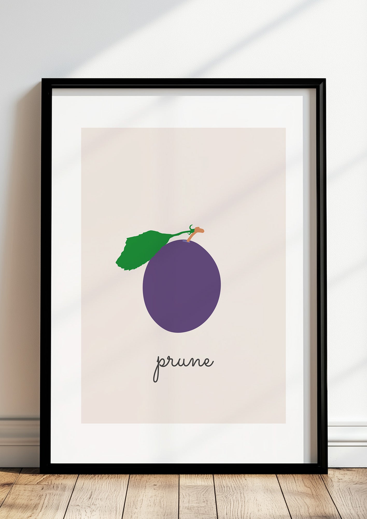 Gerahmtes Poster „Plum Illustration - Prune“.