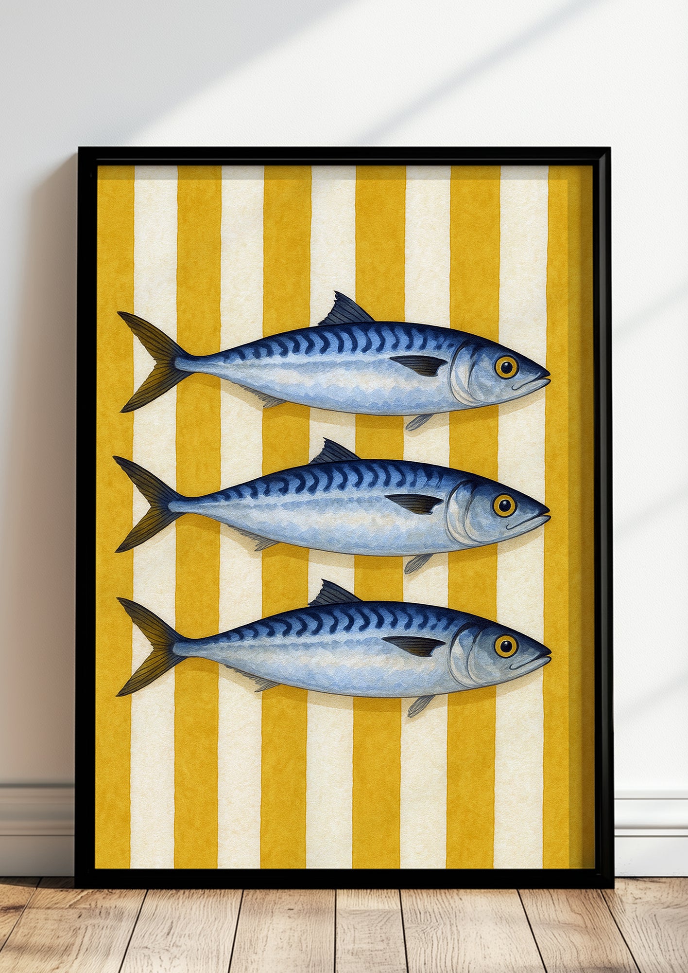 Sardinen Poster gerahmt in modernem Raumambiente