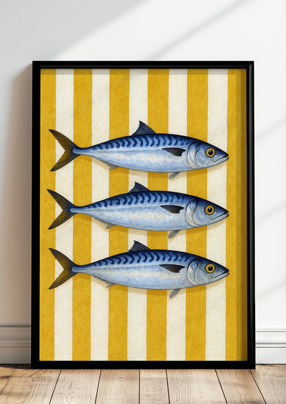 Sardinen Poster gerahmt in modernem Raumambiente