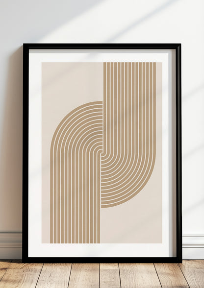 Gerahmtes Poster mit geteilten Linienbögen in Beige – minimalistische Wanddeko für Wohnzimmer oder Büro