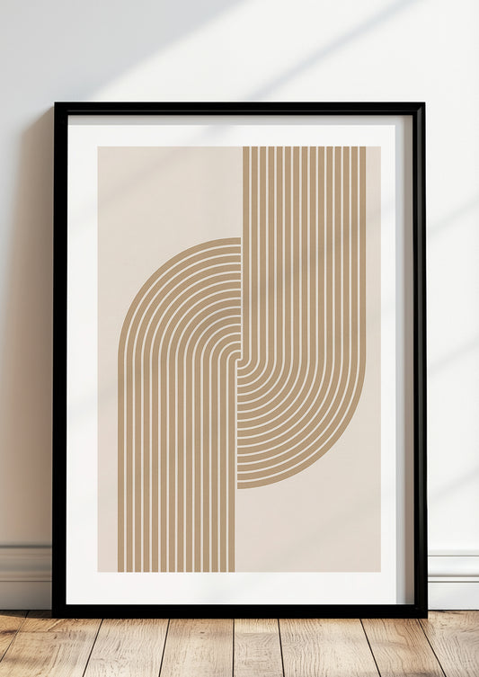 Gerahmtes Poster mit geteilten Linienbögen in Beige – minimalistische Wanddeko für Wohnzimmer oder Büro