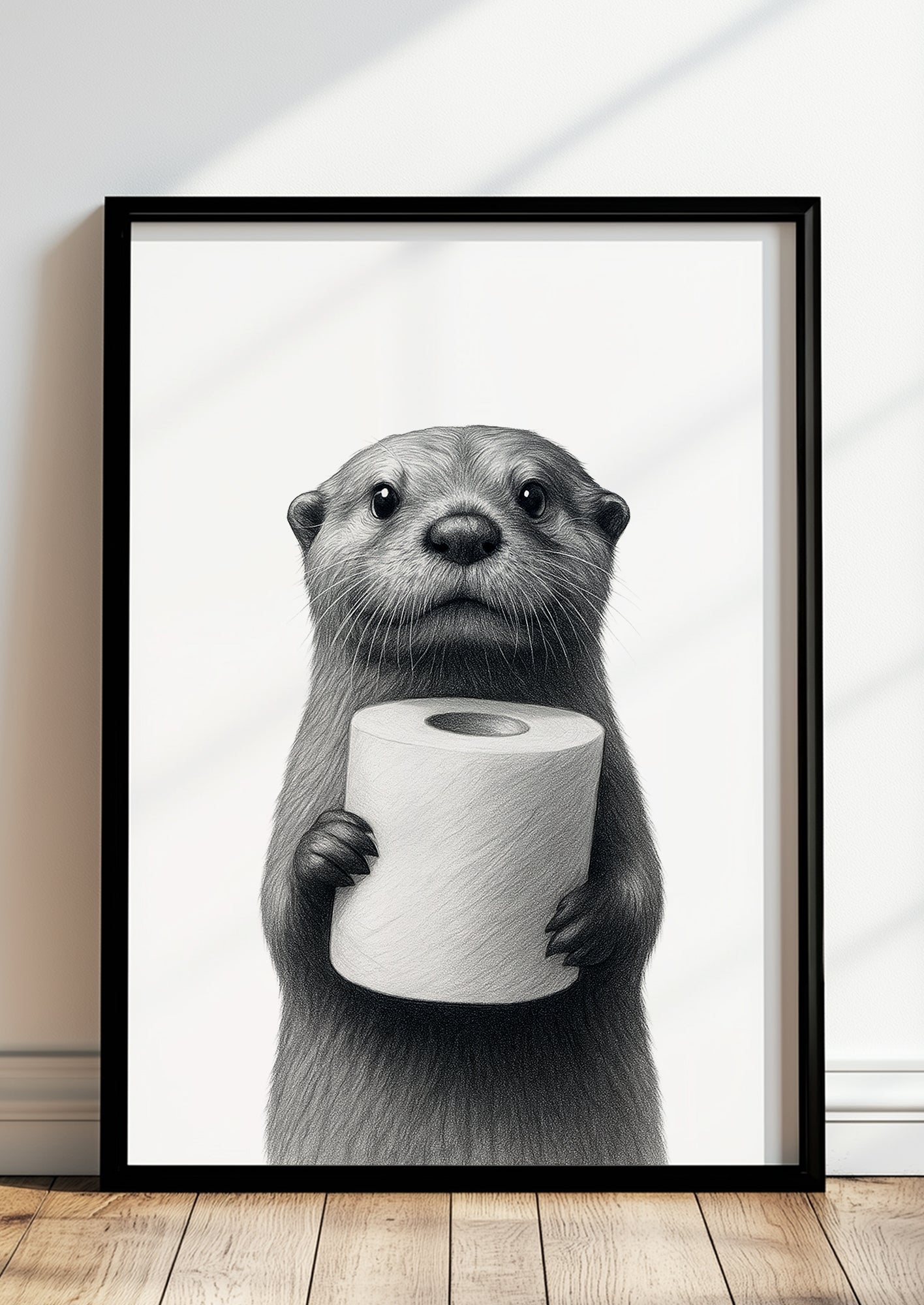 Gerahmtes Otter mit Klopapier Poster im Bad