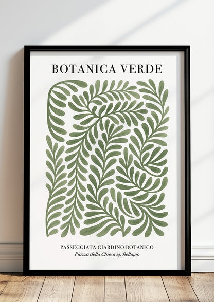 Gerahmtes BOTANICA VERDE Poster mit grünen Blättern – stilvolle botanische Wanddeko fürs Wohnzimmer