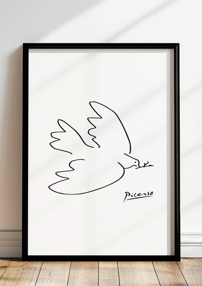 gerahmt in modernem Wohnzimmer, Friedenstaube Illustration von Picasso