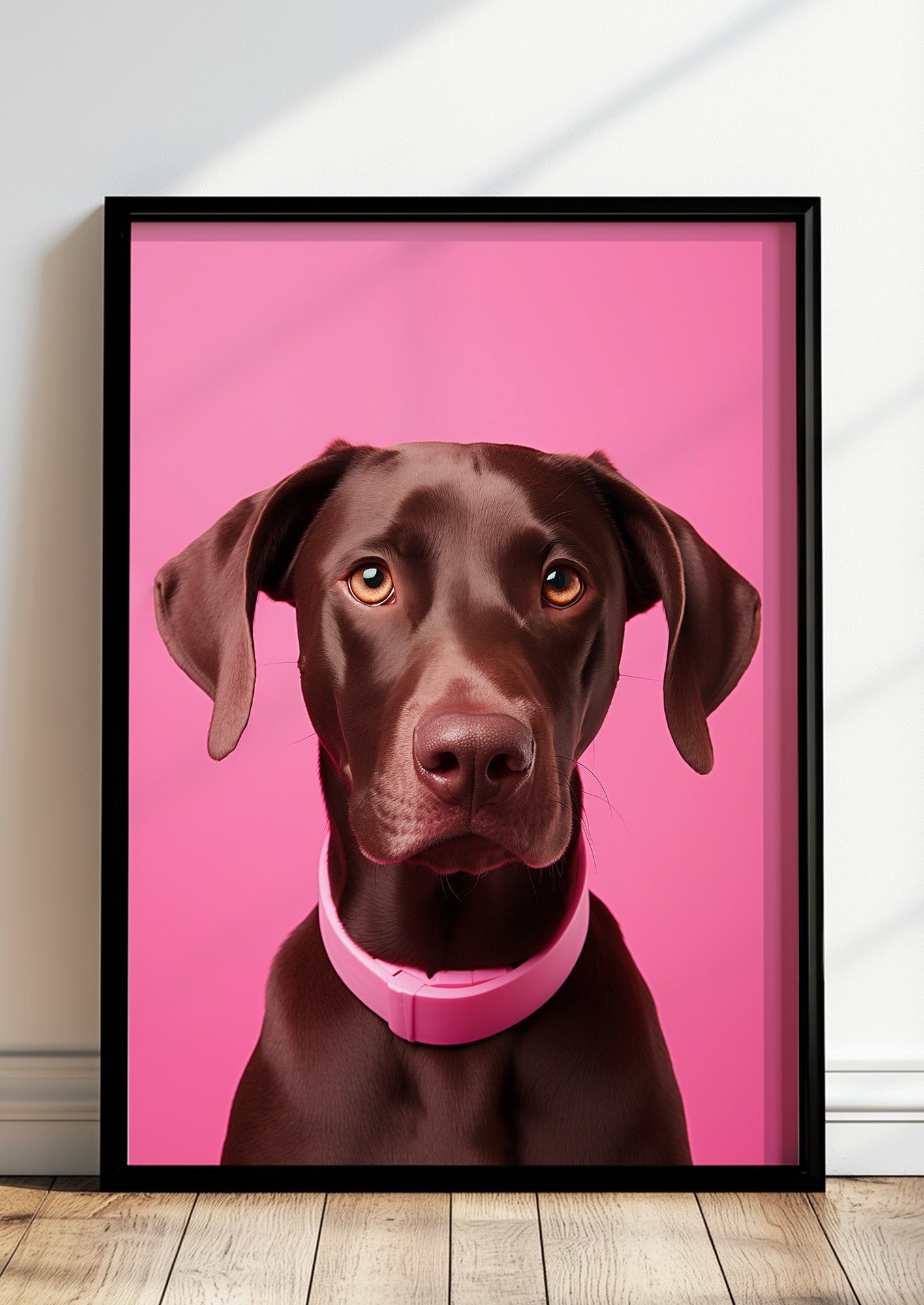 Gerahmtes Poster „Labrador On Pink Background“.