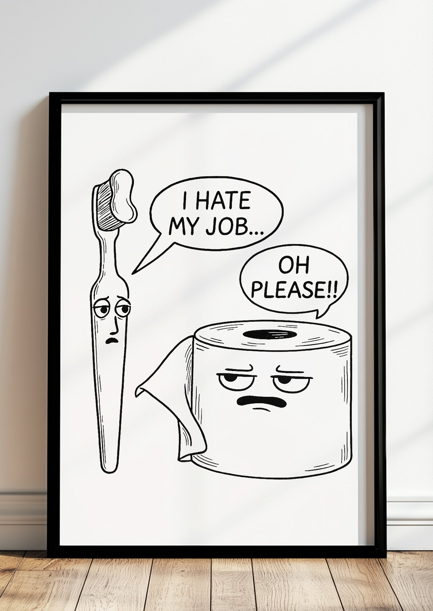 Zahnbürste und Klopapier Comic gerahmt im Badezimmer