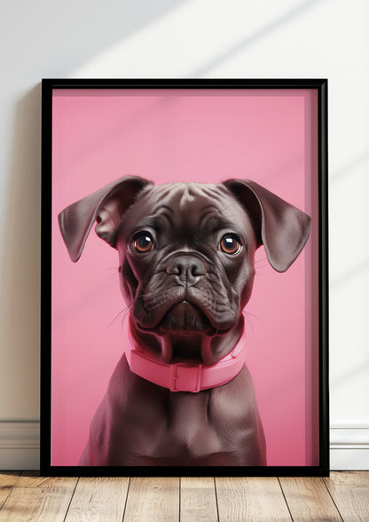 die kleinen stehenden ohren und der markante gesichtsausdruck dieser bulldogge verleihen dem bild besonderen charakter