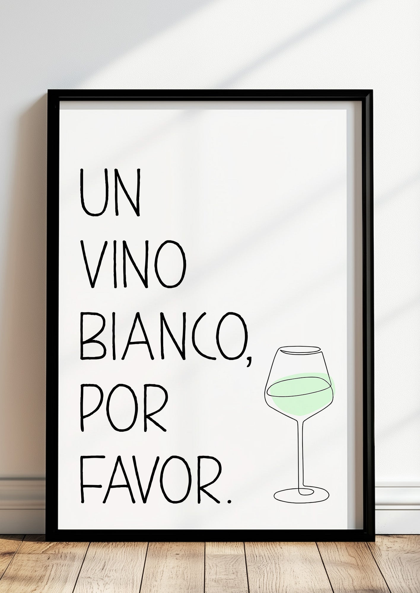 Gerahmtes Poster „Un Vino Blanco Por Favor“.