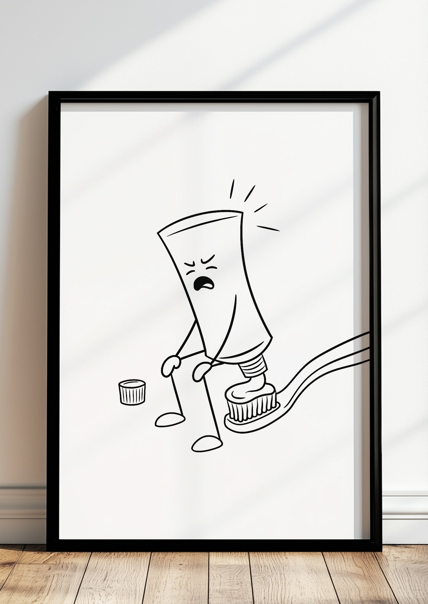 Zahnpasta Cartoon Poster gerahmt im Badezimmer