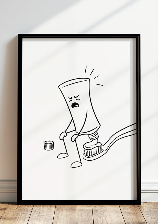 Zahnpasta Cartoon Poster gerahmt im Badezimmer