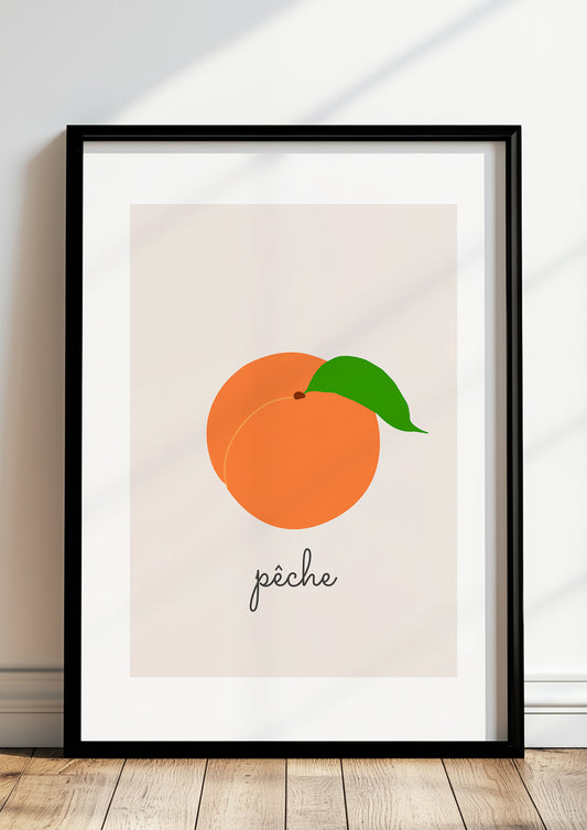 Gerahmtes Poster „Peach Illustration - Peche“.