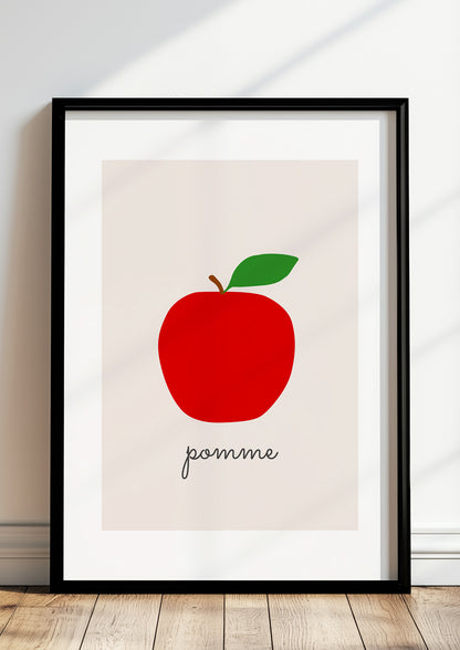 Gerahmtes Poster „Apple Illustration - Pomme“.