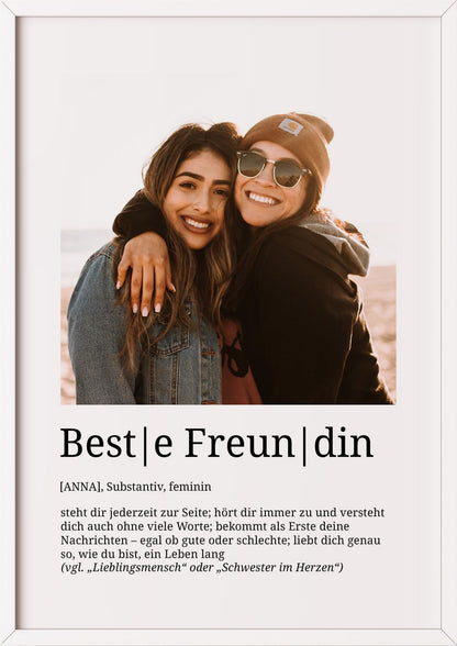 Beste Freundin im weißen Holzrahmen