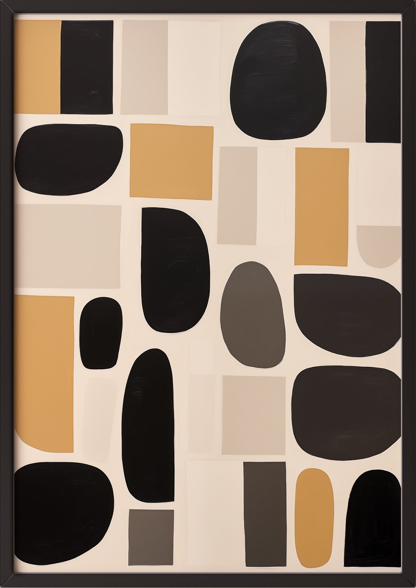 Gerahmtes Poster „BAUHAUS - Circles - Beige Brown Black“ in modernem Raum.