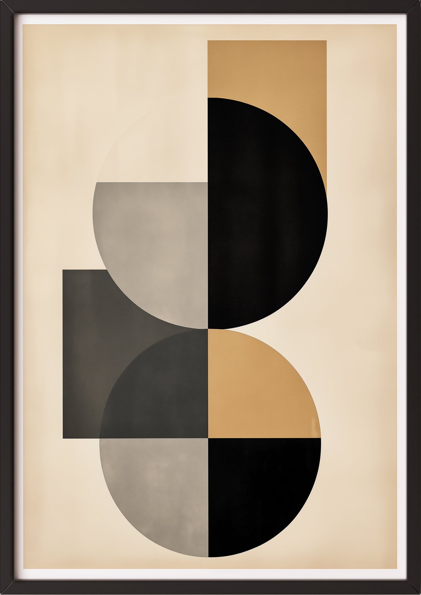 Hochformatiges Poster „BAUHAUS - Beige Brown Black“ mit schwarzem Rahmen.