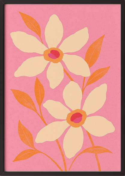 Pink Flowers Poster im schwarzen Rahmen an heller Wand