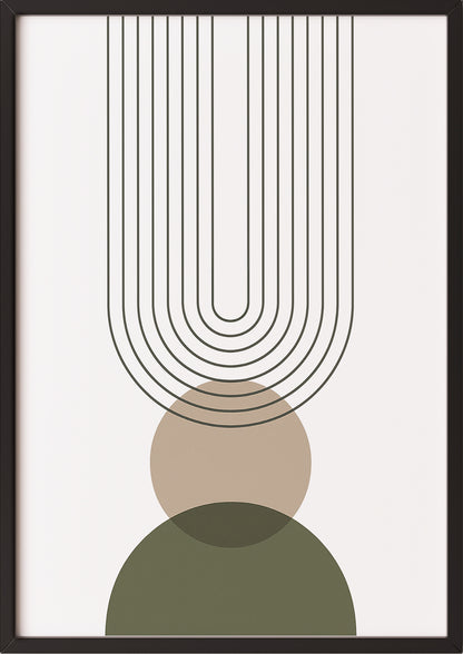 Boho Poster mit Linienbogen & überlappenden Kreisen in Schwarzrahmen – abstraktes Kunstwerk
