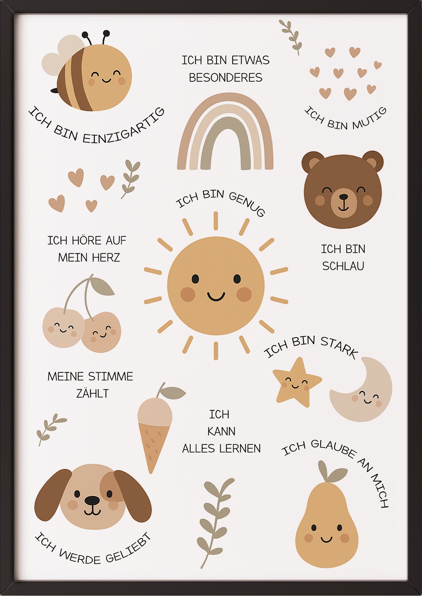 Kinder Affirmationen Poster gerahmt in schwarzem Rahmen