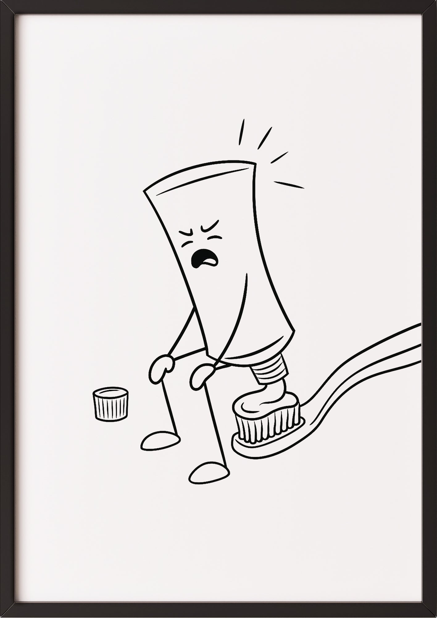 Zahnpasta Cartoon Poster im schwarzen Rahmen