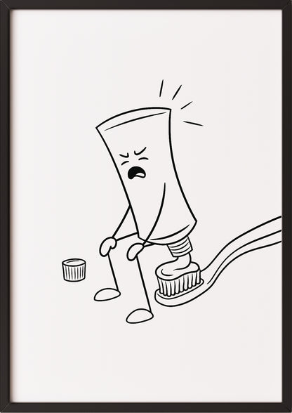 Zahnpasta Cartoon Poster im schwarzen Rahmen