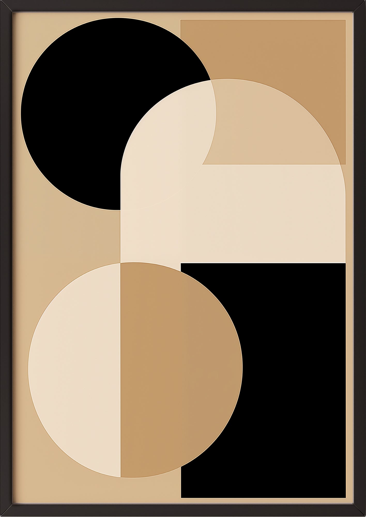 Hochformatiges Poster „BAUHAUS - Beige Brown Black 3“ mit schwarzem Rahmen.