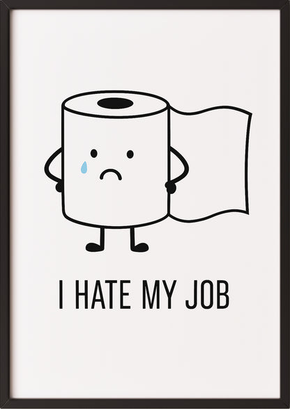 Das Bild einer traurigen Klopapierrolle mit schwarzem Rahmen an einer hellen Wand