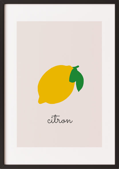 Poster „Citron“ in schwarzem Rahmen.