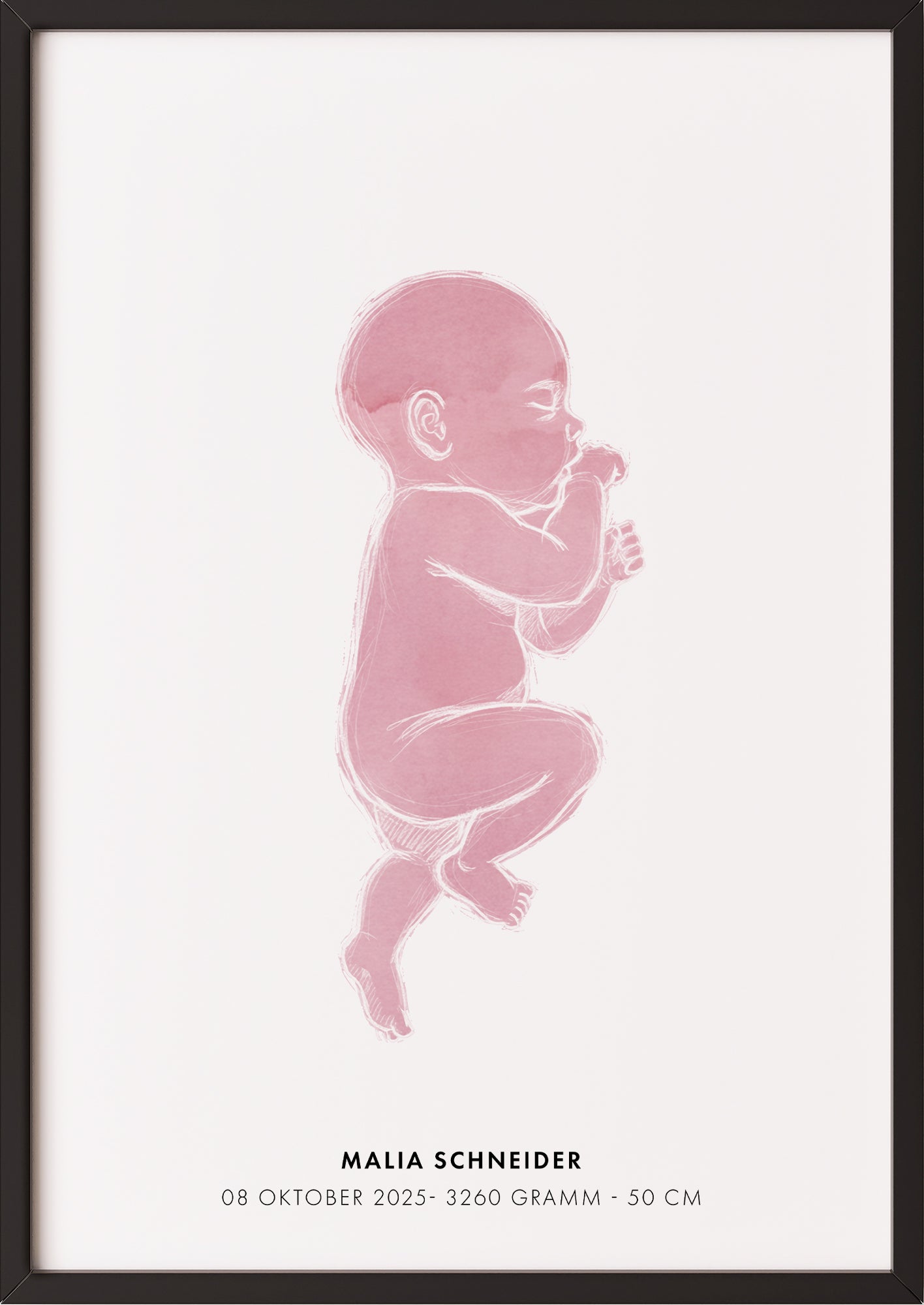 Poster Baby Watercolor Geburtsposter im schwarzen Rahmen